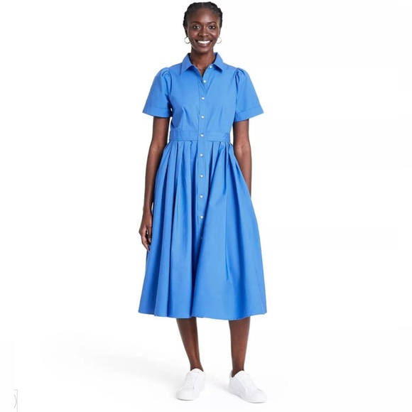 Alexis Dresses & Skirts - Alexis Target Blue Poplin Cotton Fit Flare Twirly Shirtdress Shirt Dress XS new